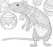 Online coloring book: Coloring page rat is looking at Christmas balls